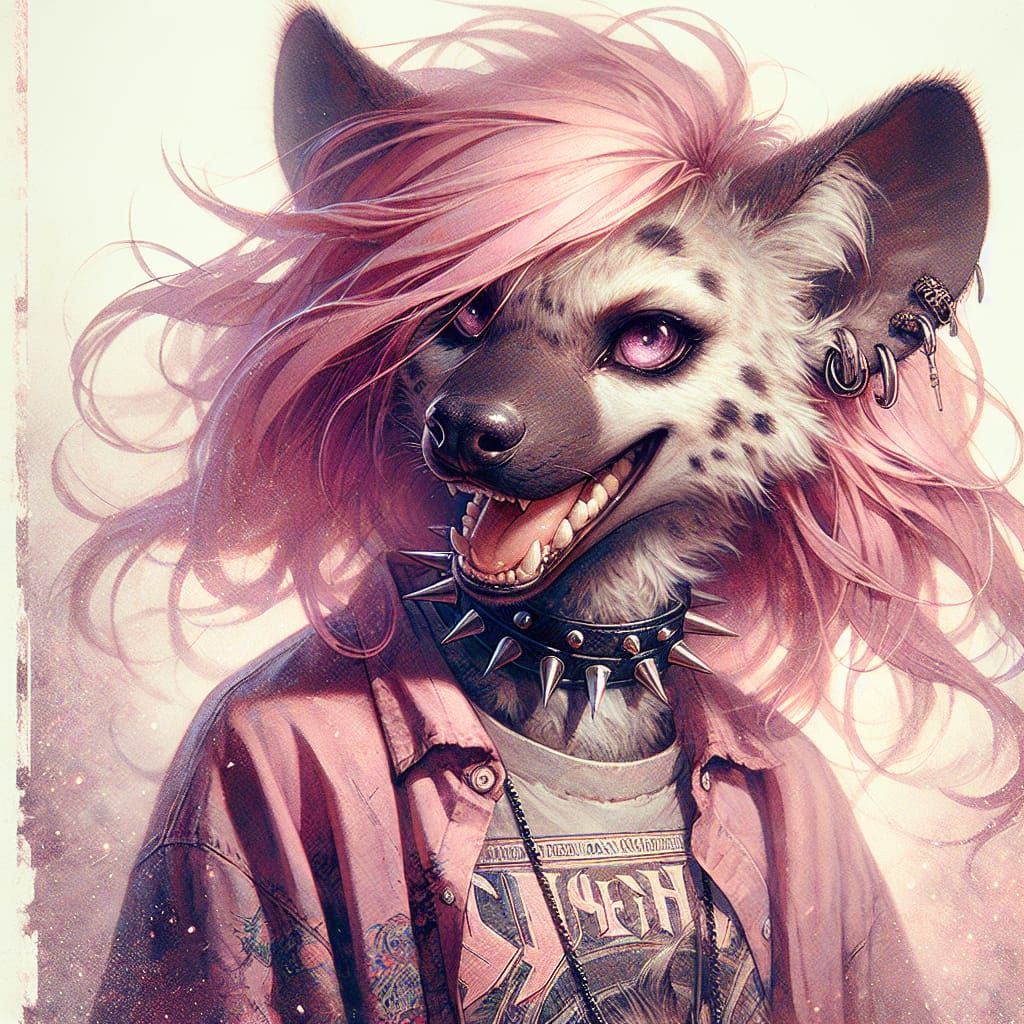 Whimsical Anime Hyena in Dreamlike Watercolour Textures