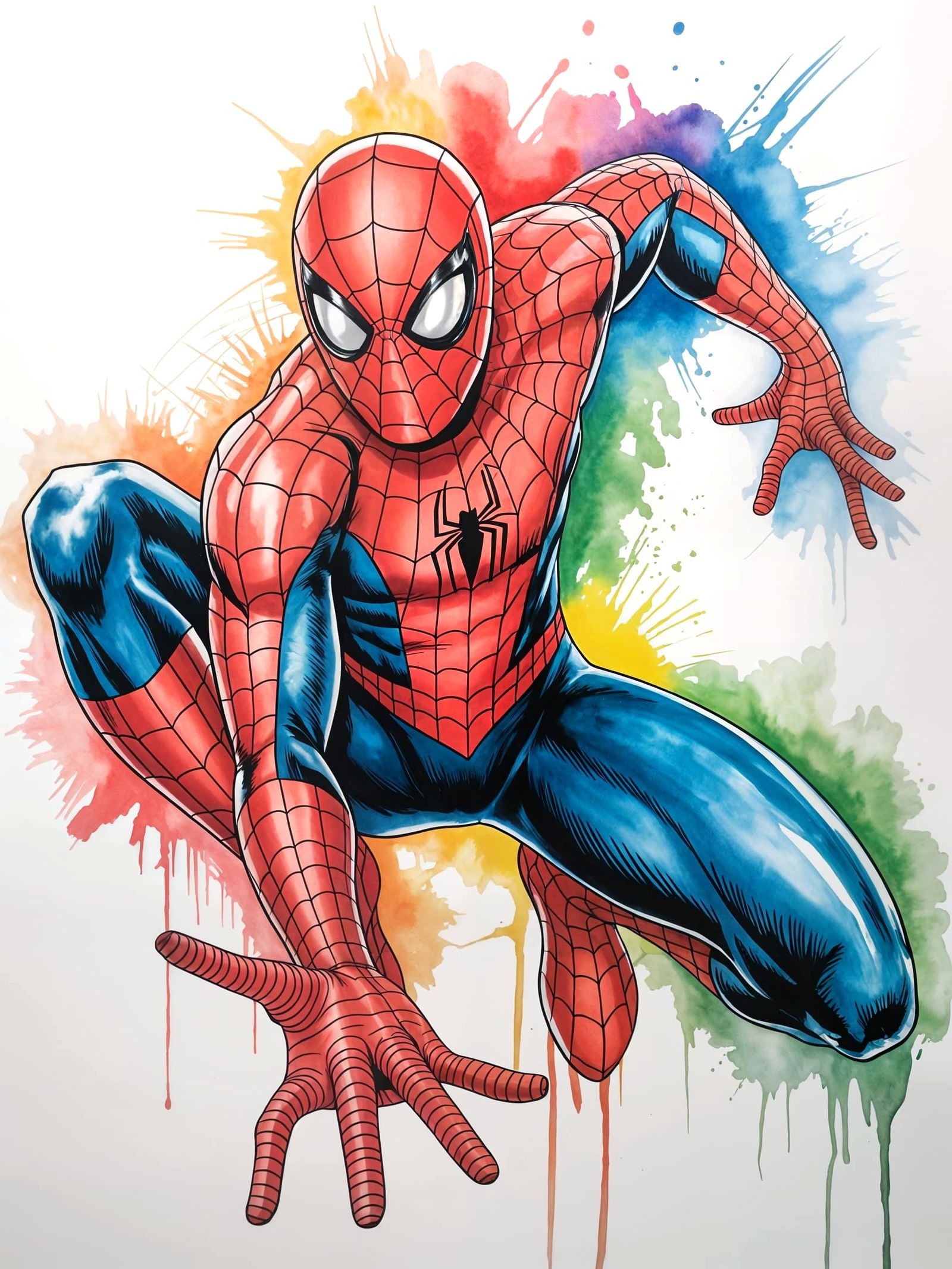 Surreal Abstract Spiderman in Watercolor and Pencil