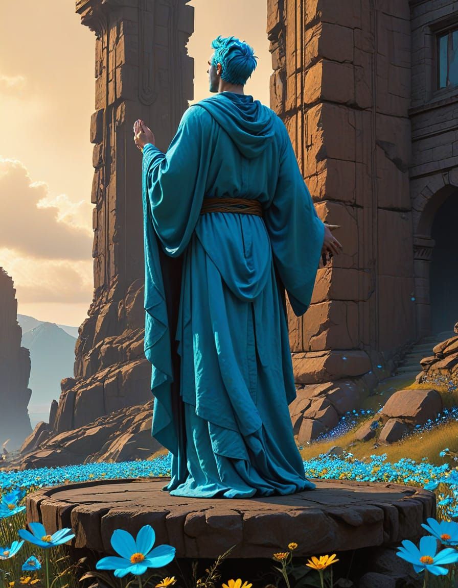 Regal Angelic Figure in Azure Robes