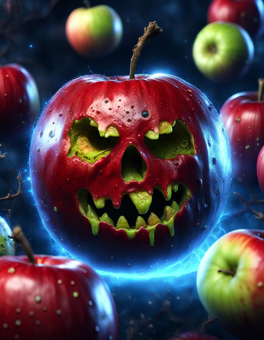 Creepy Zombie Apple Head with Magic Particles