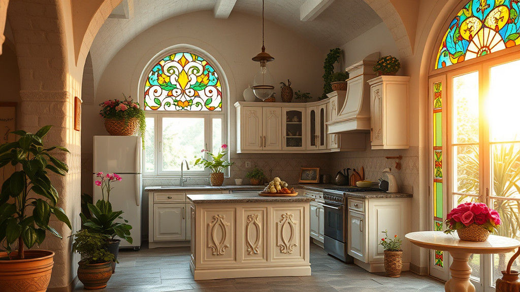 Cozy Arabian Kitchen with Stained Glass Windows