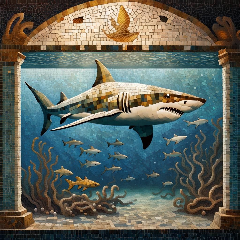 Underwater Shark in Byzantine Mosaic Style
