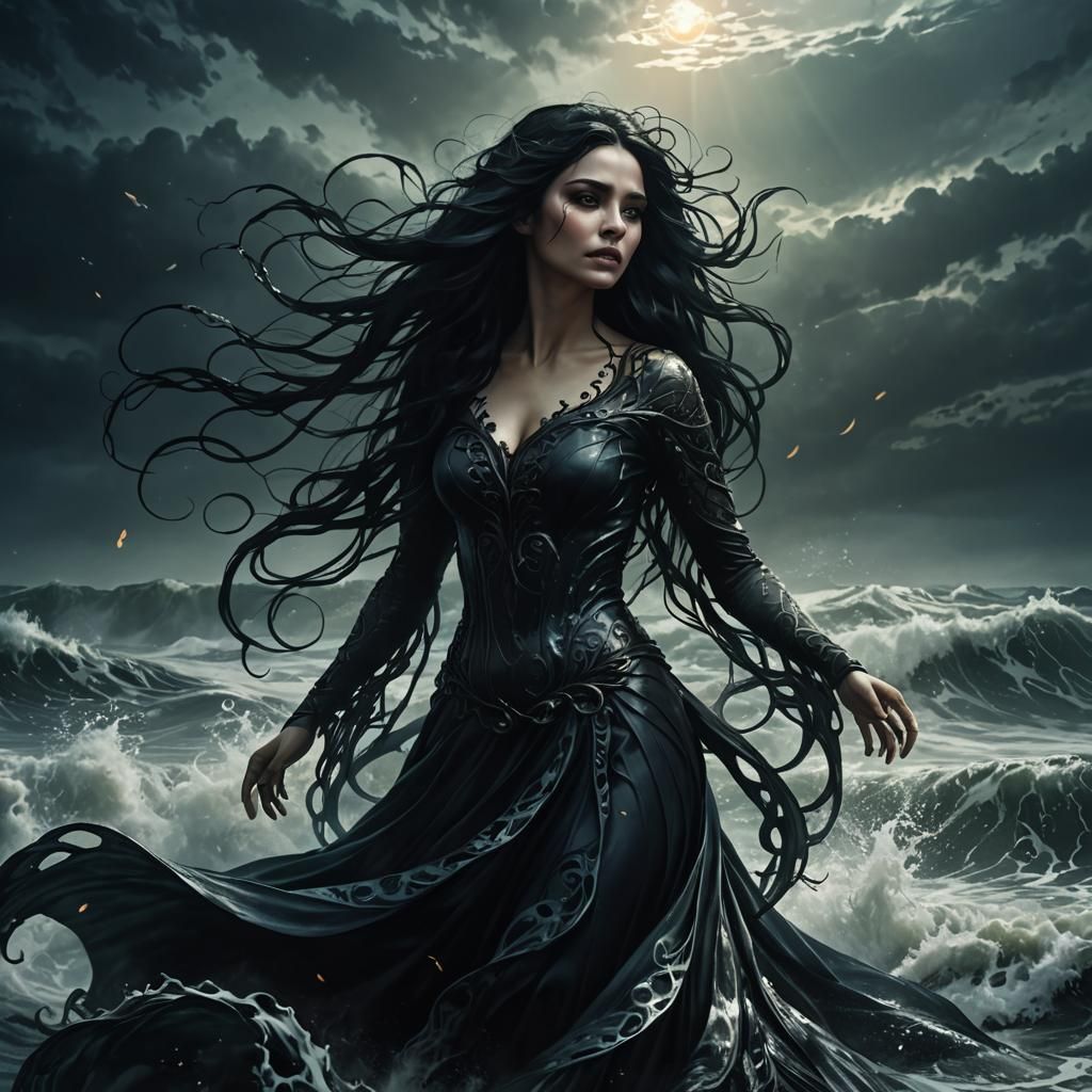 Gothic Siren Rises from the Waves in Dark Fantasy Art