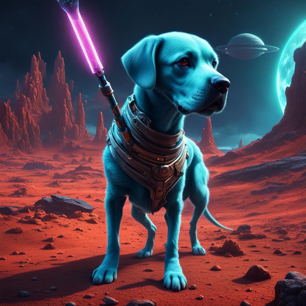 Dog on Alien Planet with Magic Stick