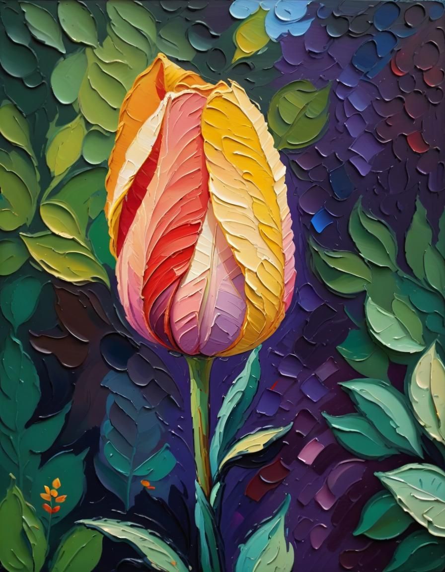 Expressionist Oil Painting with Colorful Impasto Texture