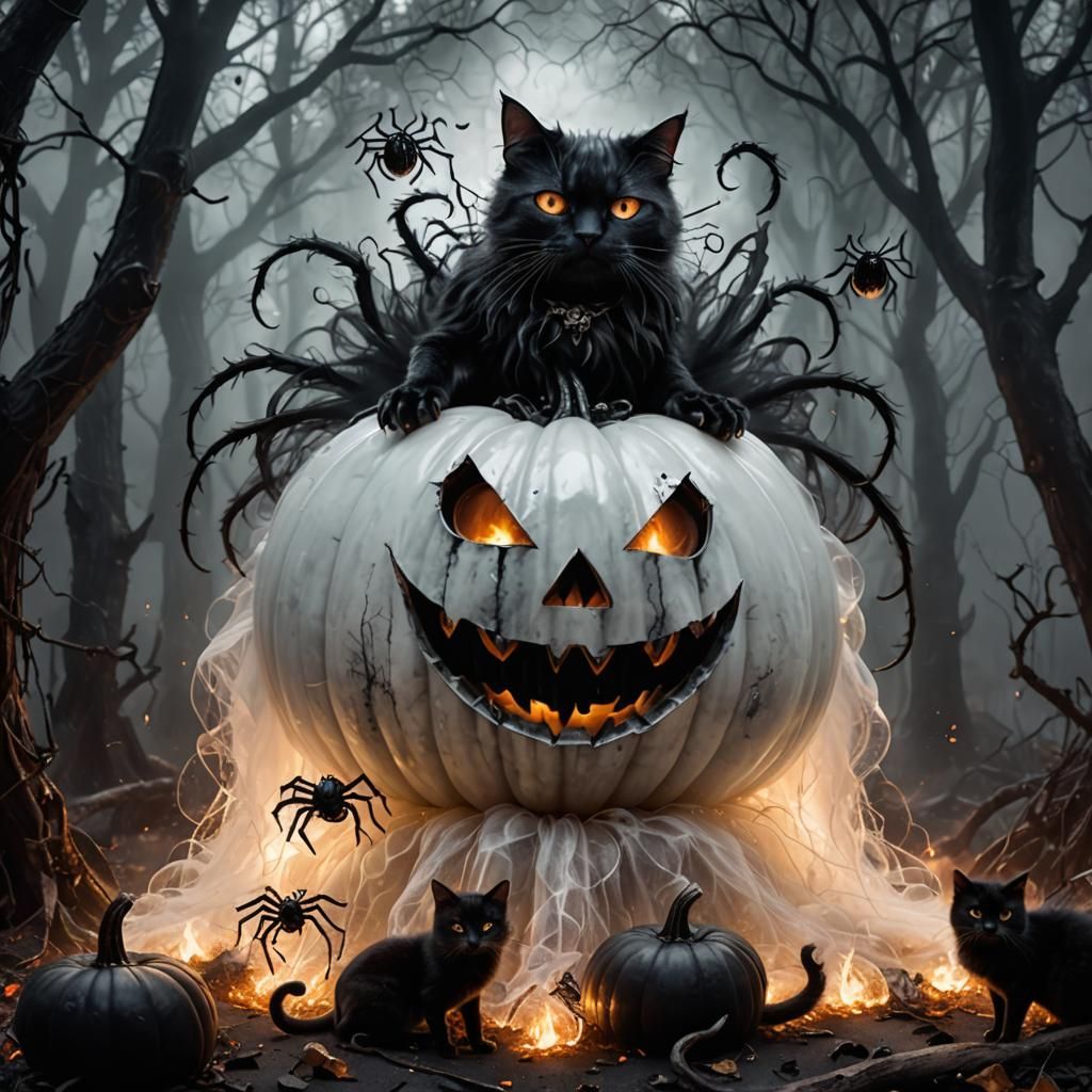 Steampunk Ghost with Halloween Pumpkin in Gothic Setting