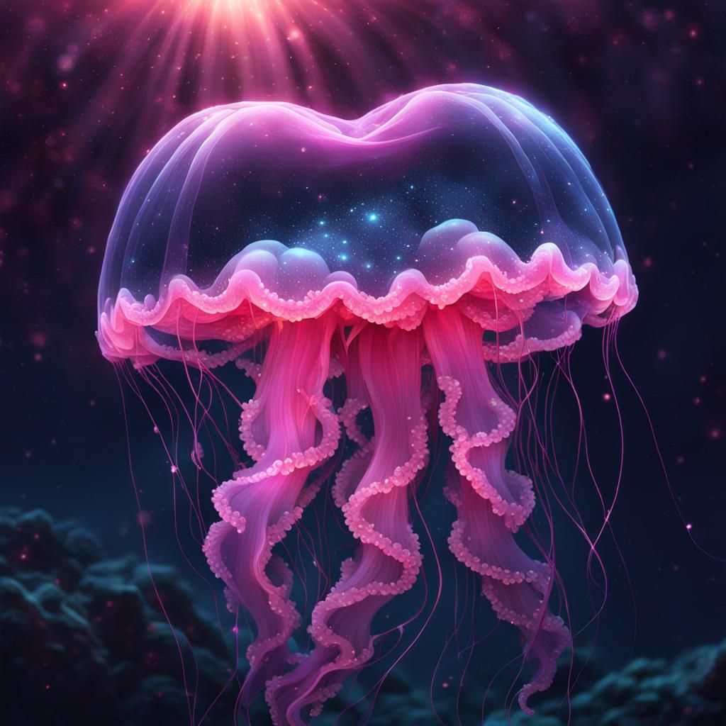Luminous Heart Jellyfish in Dark Fantasy Style