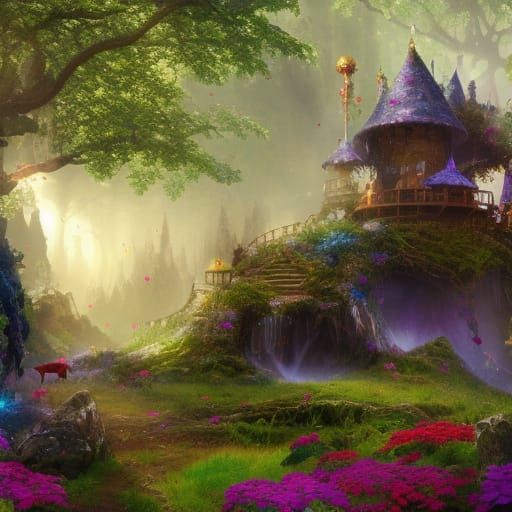 Enchanted Tree Castle with Sparkling Animals