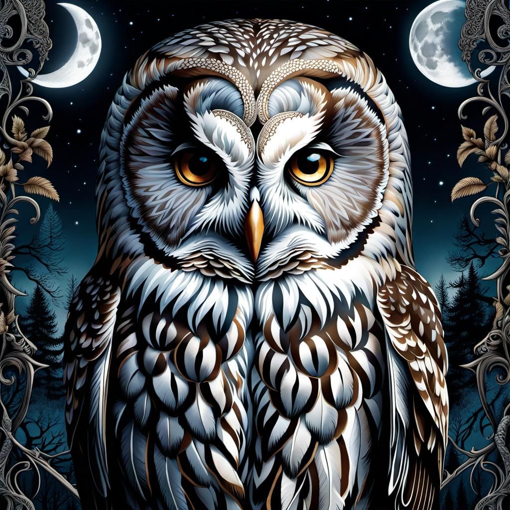 Ethereal Owl Portrait with Skull in Double Exposure