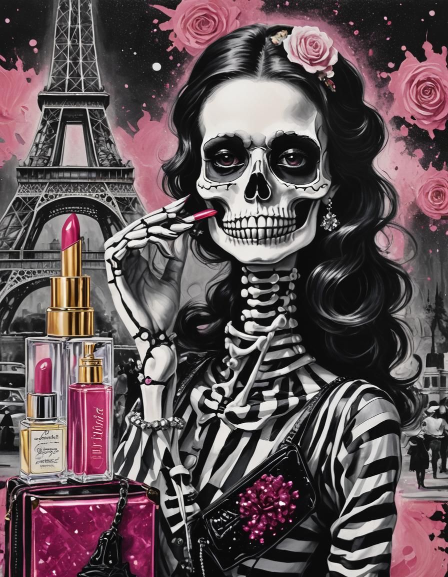 Glamorous Skeleton in French Fashion, Oil Painting