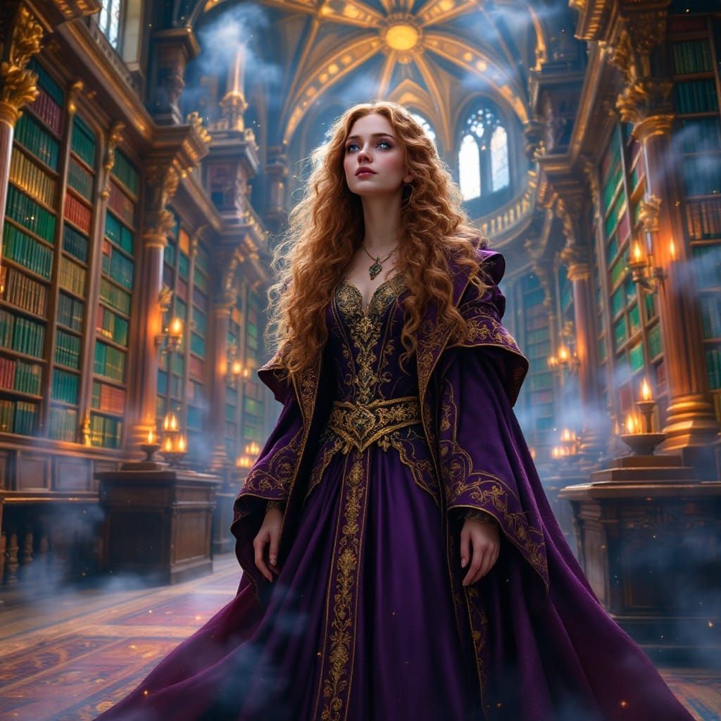 Hermione in Whimsical Wizarding Library