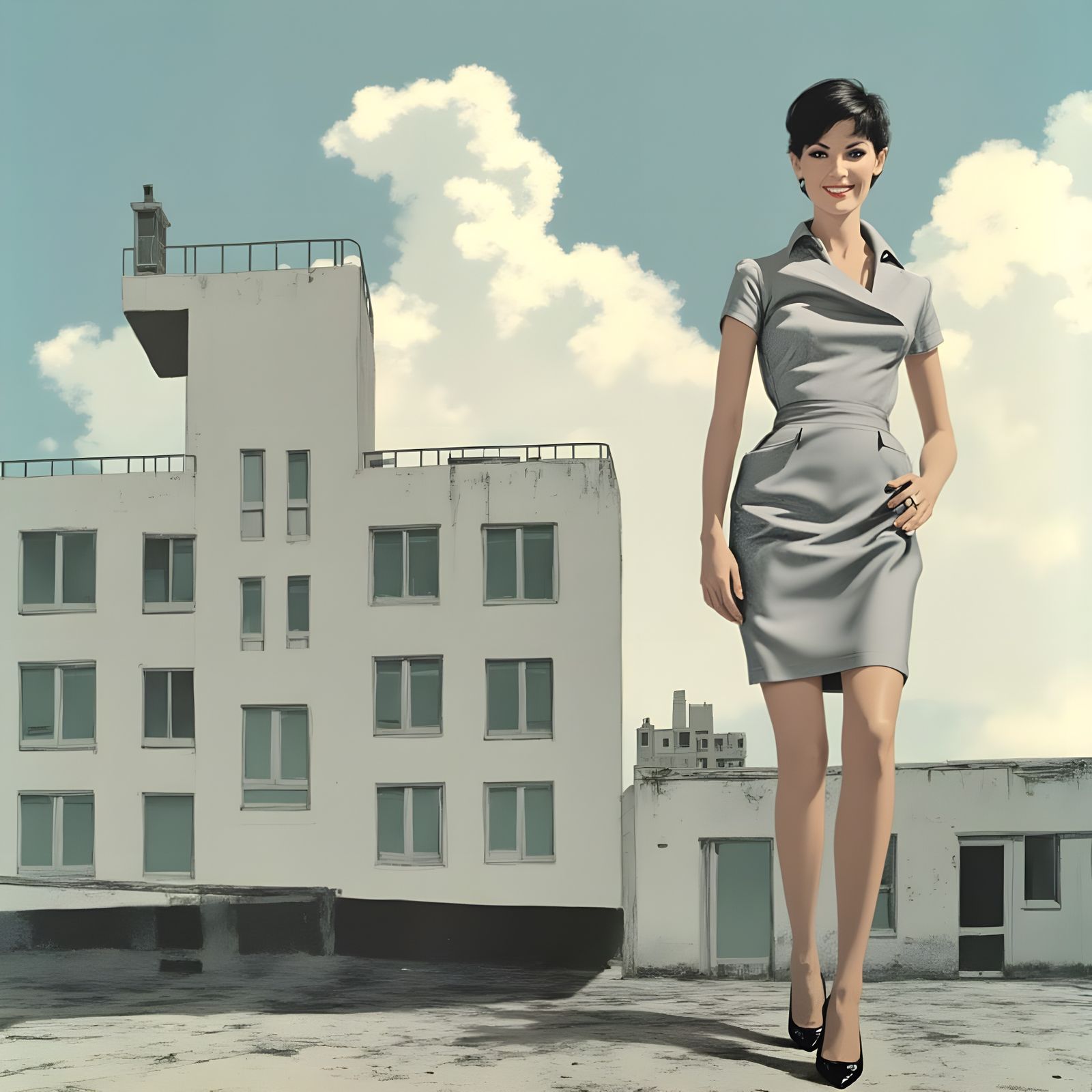 Abstract Brutalist Woman on a Rooftop