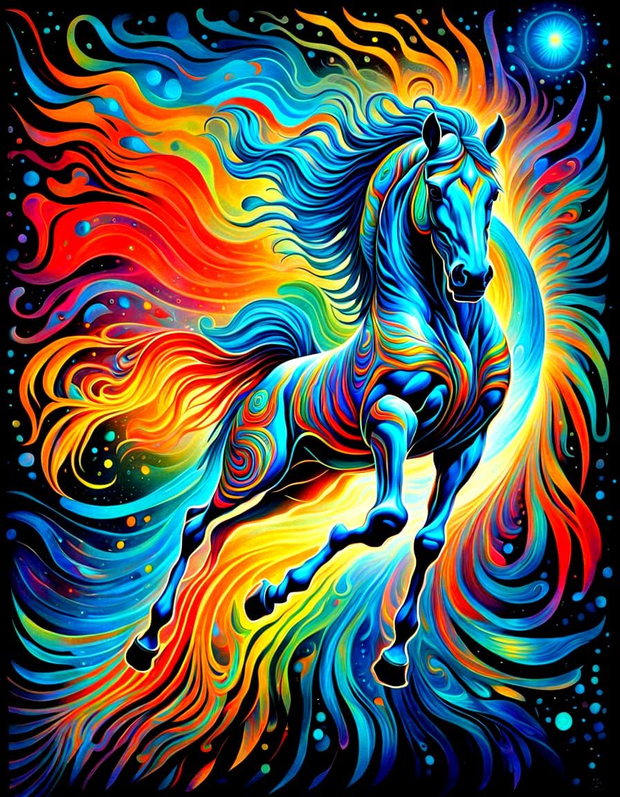 Surreal Prismatic Horse in Vibrant Decoupage Style