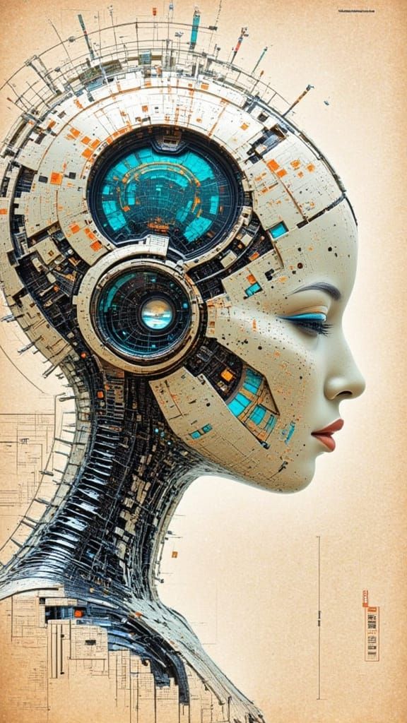 Futuristic Cyborg Schematic Diagram with Innovative Technolo...