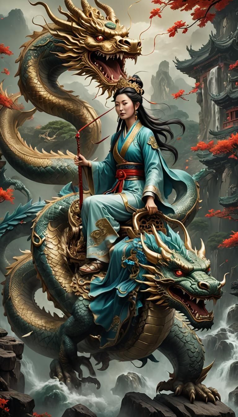 Quan Yin Riding a Dragon: Fantasy Concept Art