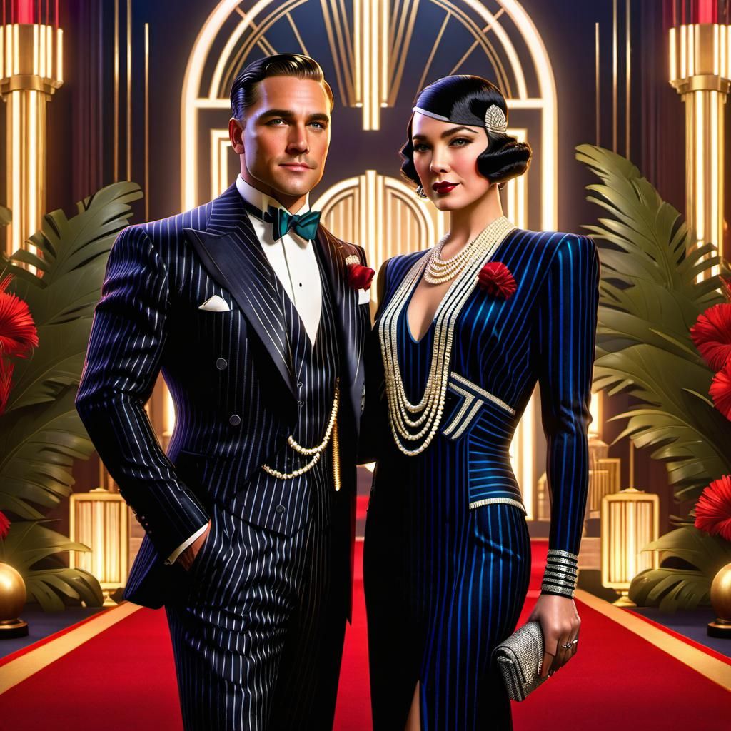 Glamorous Art Deco Couple Portrait in 1920s Style