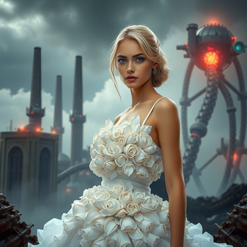Elegant Blonde in Cyberpunk Dystopia