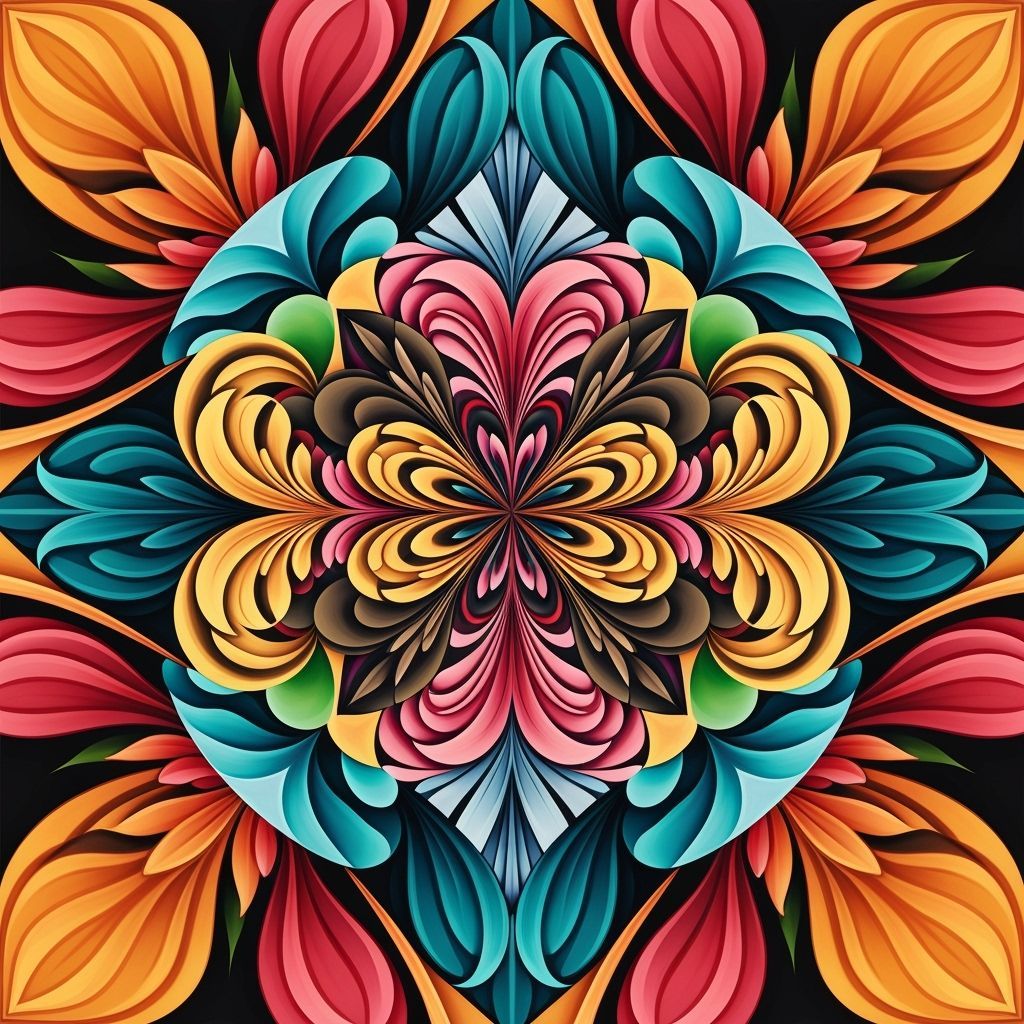 Modern Floral Kaleidoscope in Vibrant Geometric Style