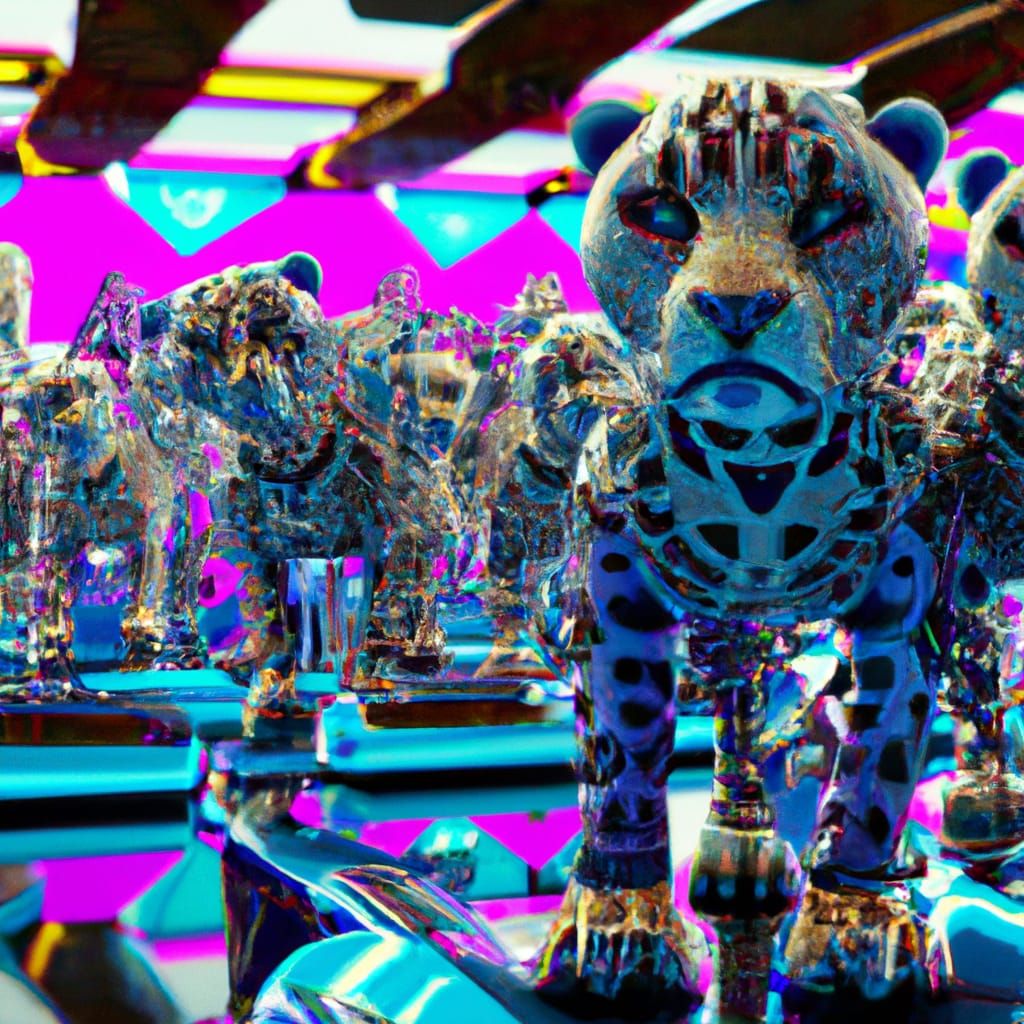 Leopard Robots in a Cyberpunk Lab