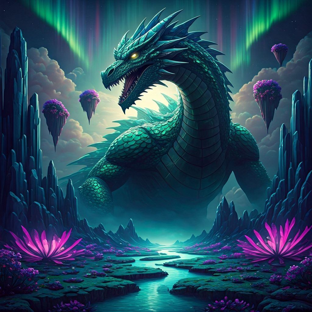 Emerald Dragon Over Crystalline Alien Landscape