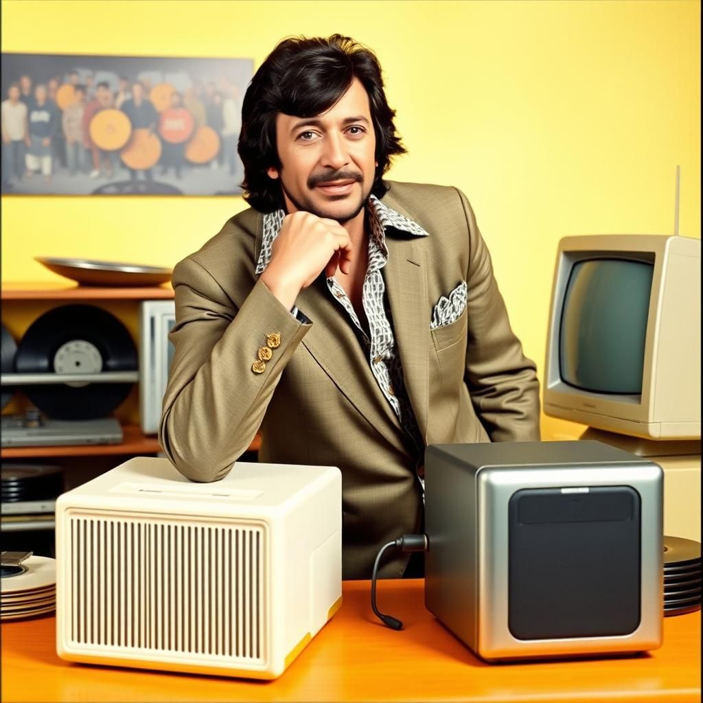 Retro Portrait with Cube Computer in Pop Art Style