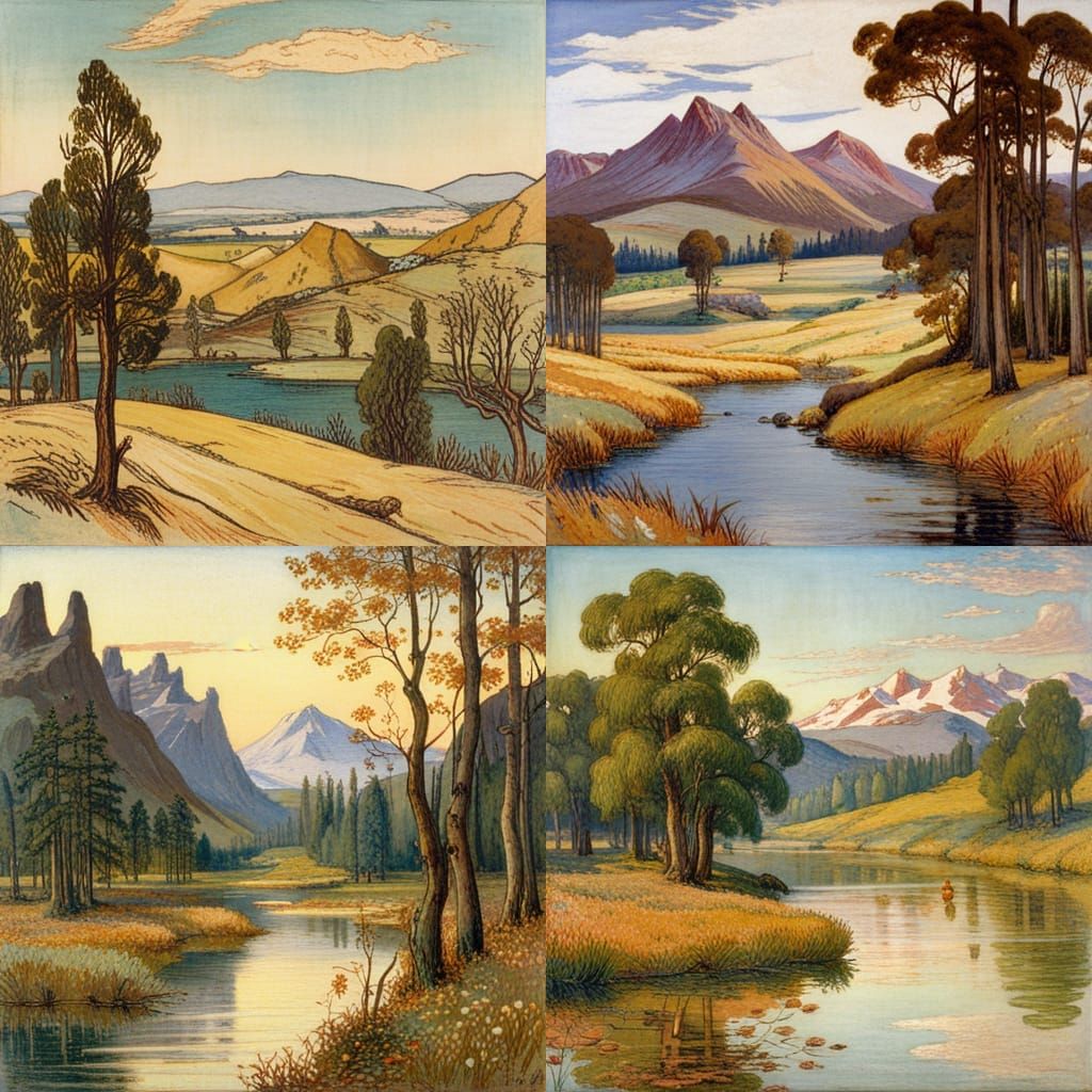 Walter Crane Inspired Landscape Painting