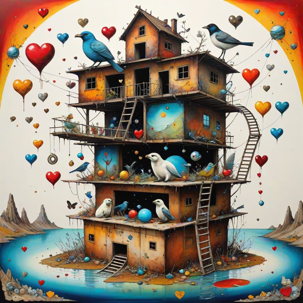 Surreal Avian Abode in Vibrant Collage
