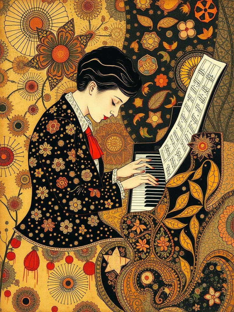 Keyboard Player in Expressionist Style