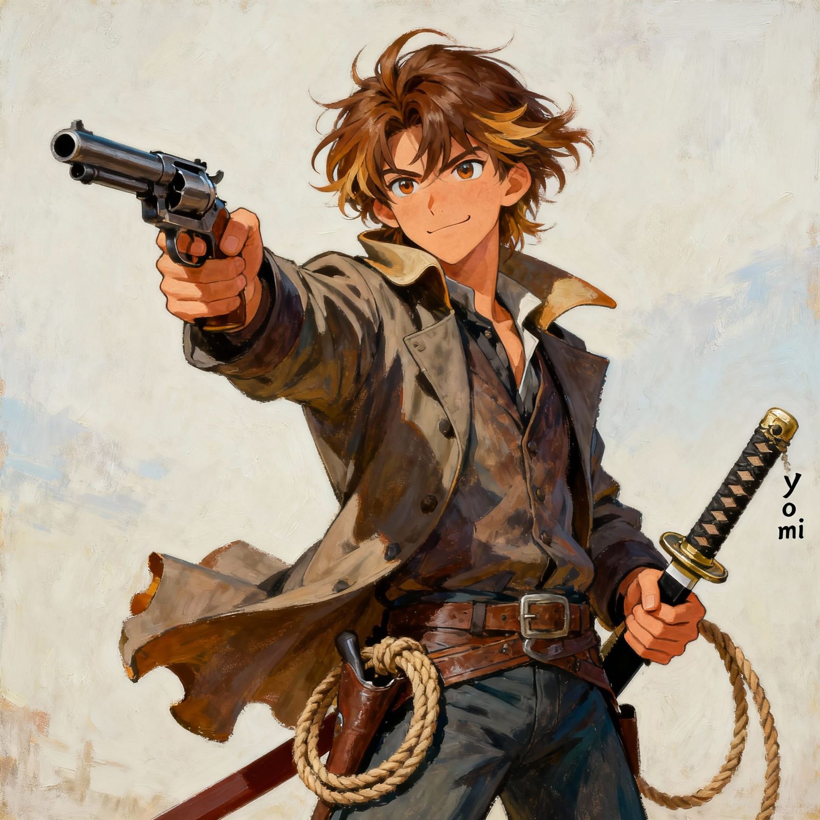 Cowboy with Katana in Photorealistic Oil Painting Style