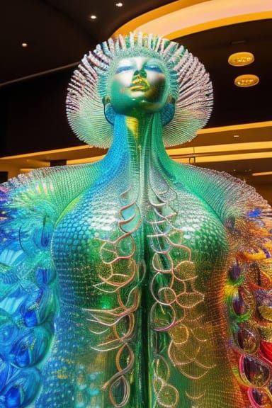 Glass Female Thinker Statue in Hyperdetailed 3D Style