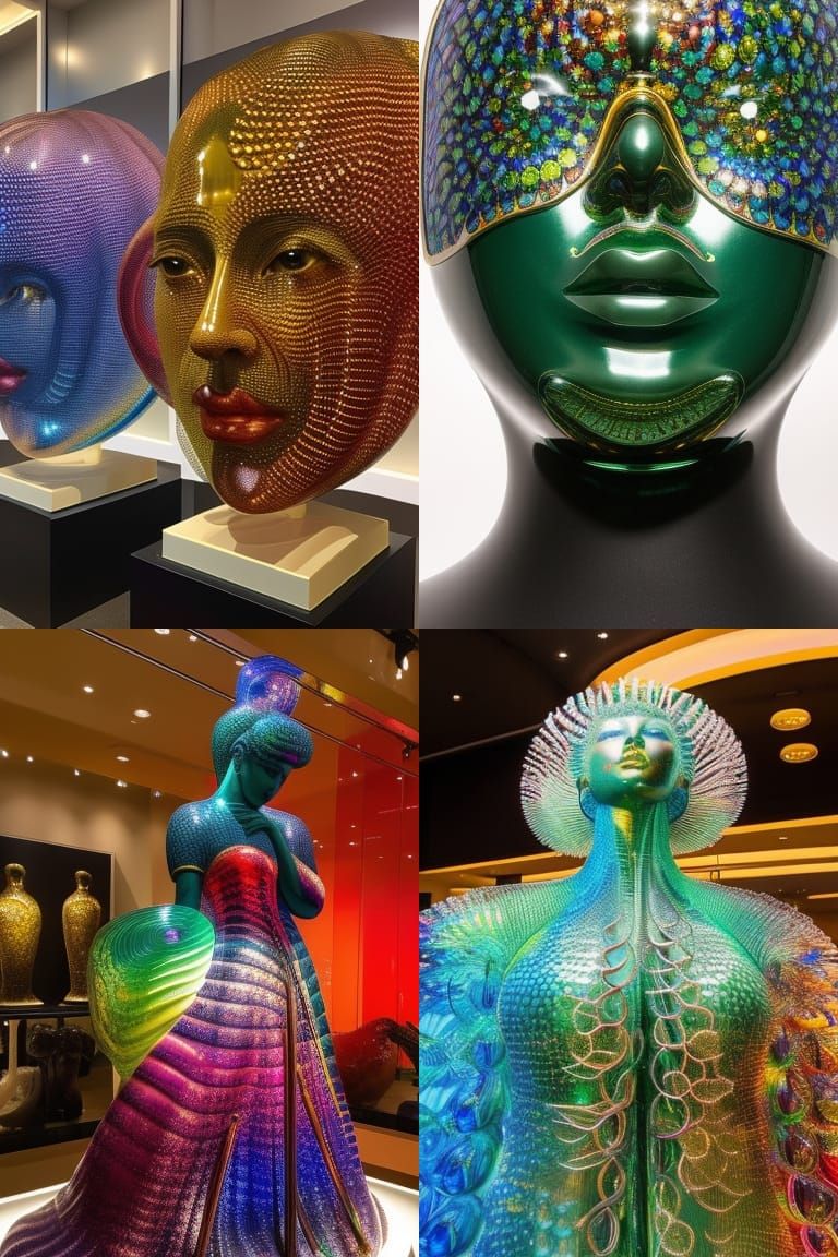 Glass Female Thinker Statue in 3D Sculpture