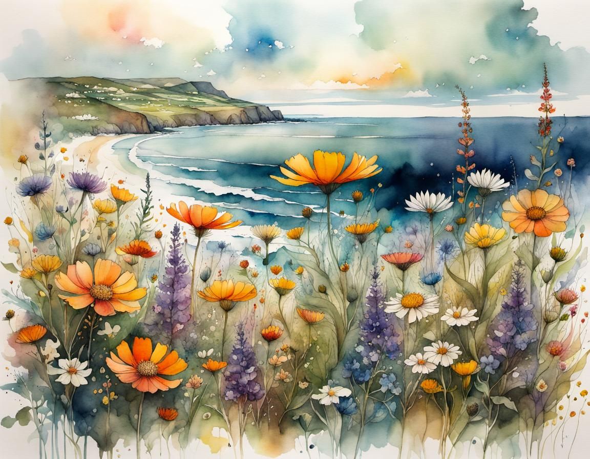 Magical Wildflower Superbloom Watercolor Illustration