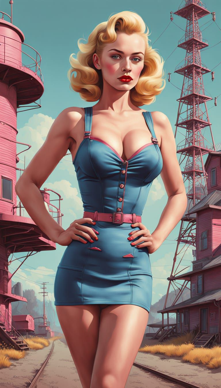 Retrowave Pin-Up in Stålenhag-Ryden Style