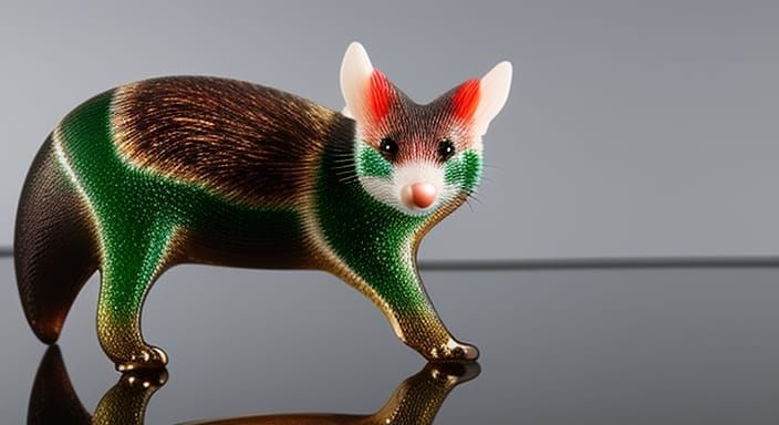 Realistic Murano Glass Opossum Sculpture