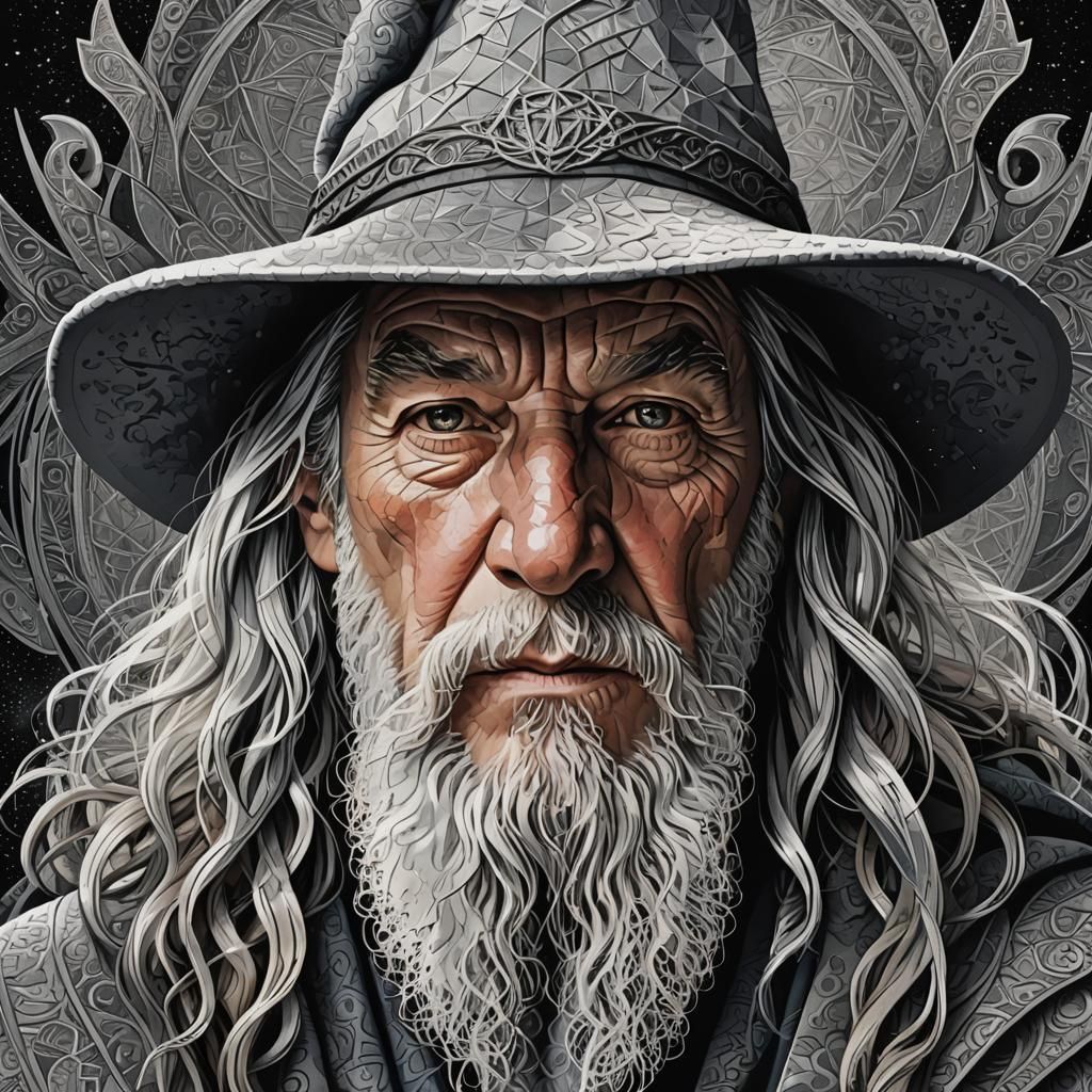 Gandalf Portrait in Pop Art Hyperrealism