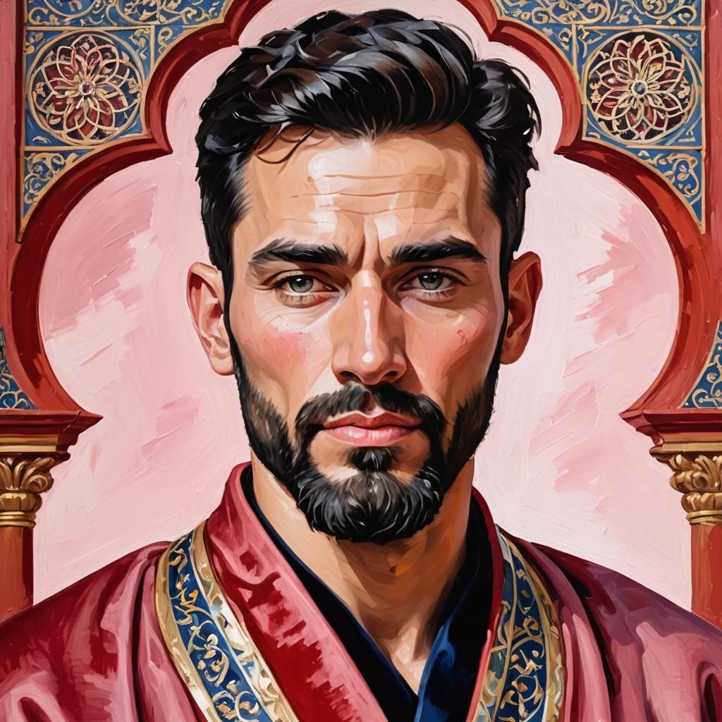Striking Portrait of Man in Velvet Robe as Impasto Painting