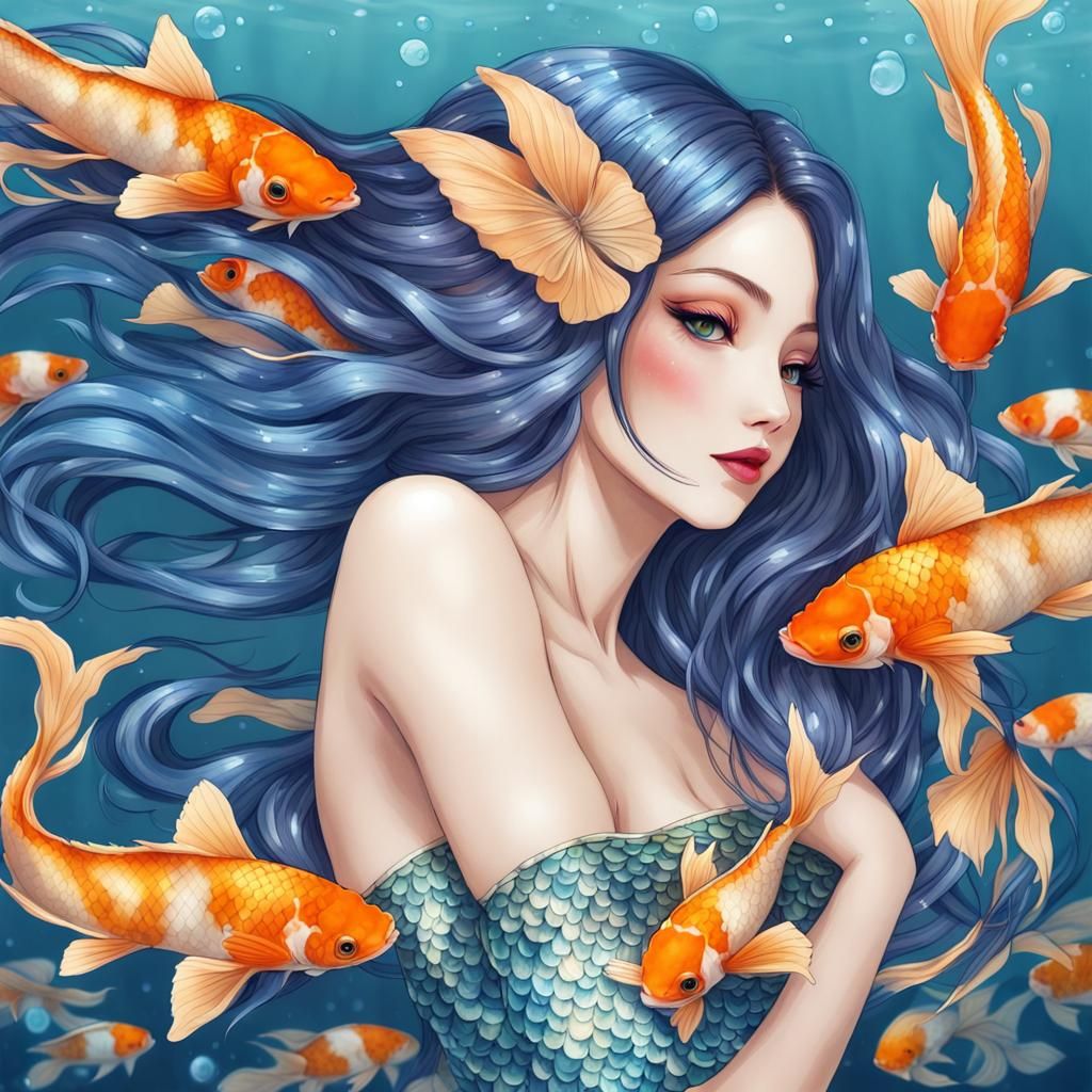 Butterfly Koi Fish Mermaid Fantasy Art