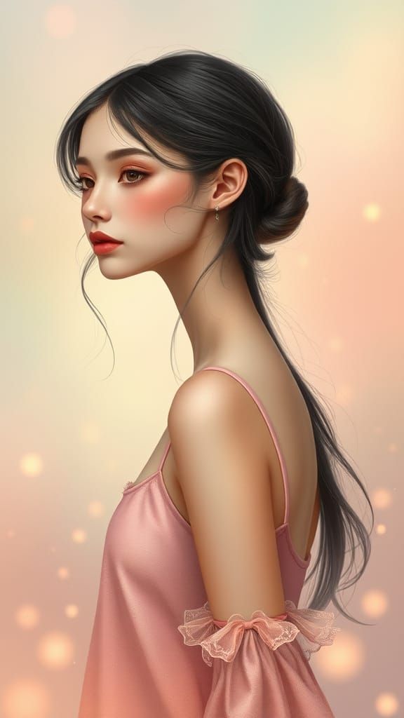 Elegantly Elongated Woman in Dreamlike Pastel Glow