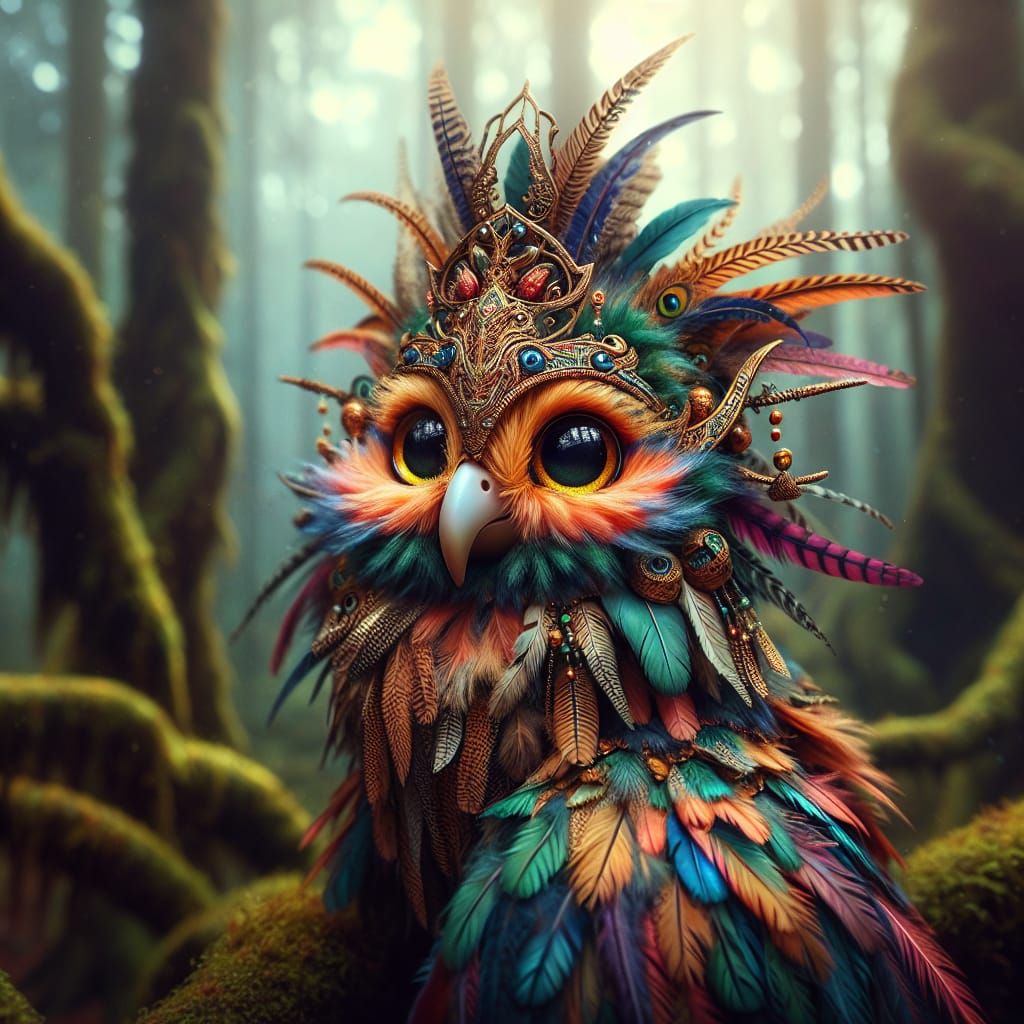 Ornate Bird Dances in Mystical Forest