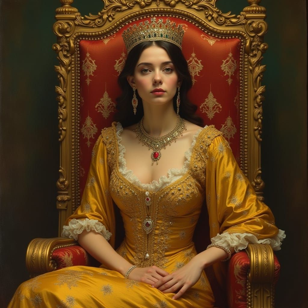 Elegant Queen Priscilla in Pre-Raphaelite Splendor