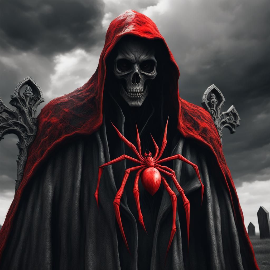 Grim Reaper with Spider in Hyperrealistic Detail