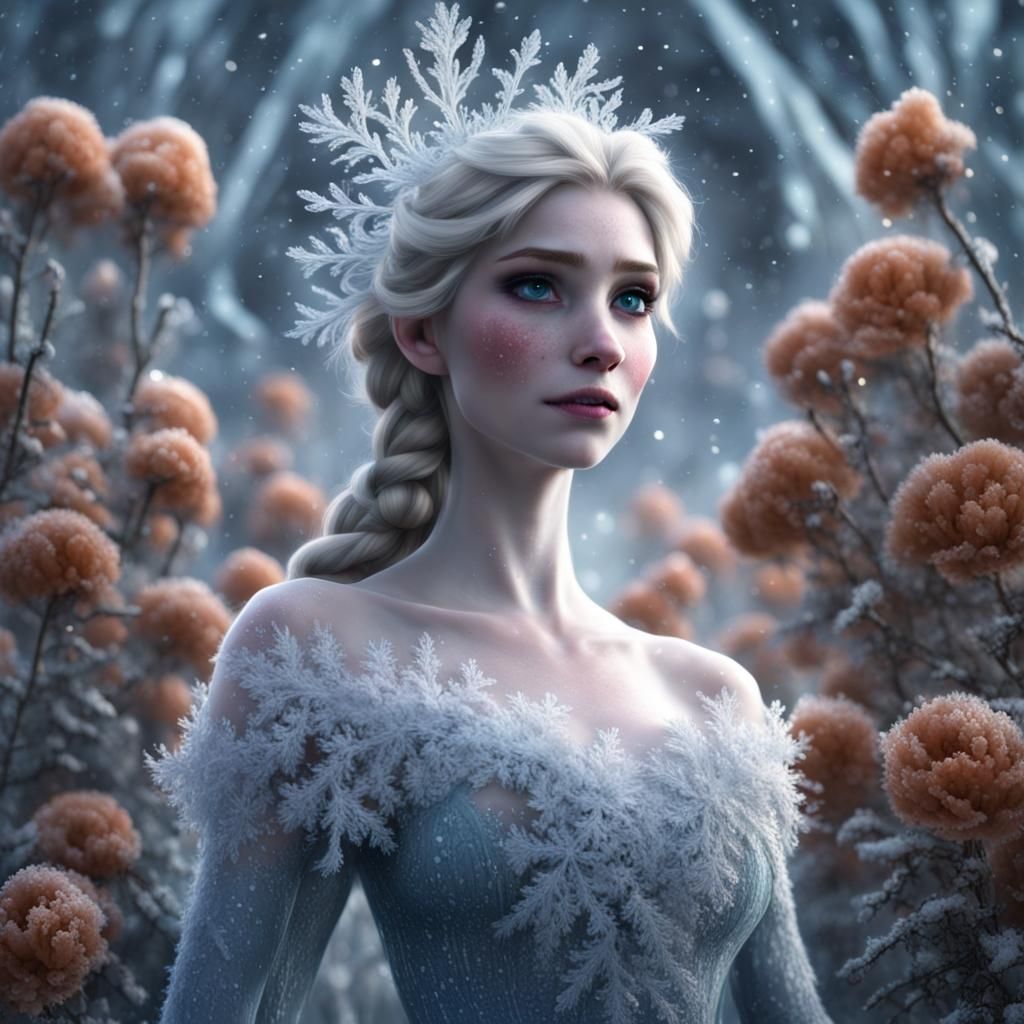 Snowgirl with Frozen Flowers: Digital Matte Painting