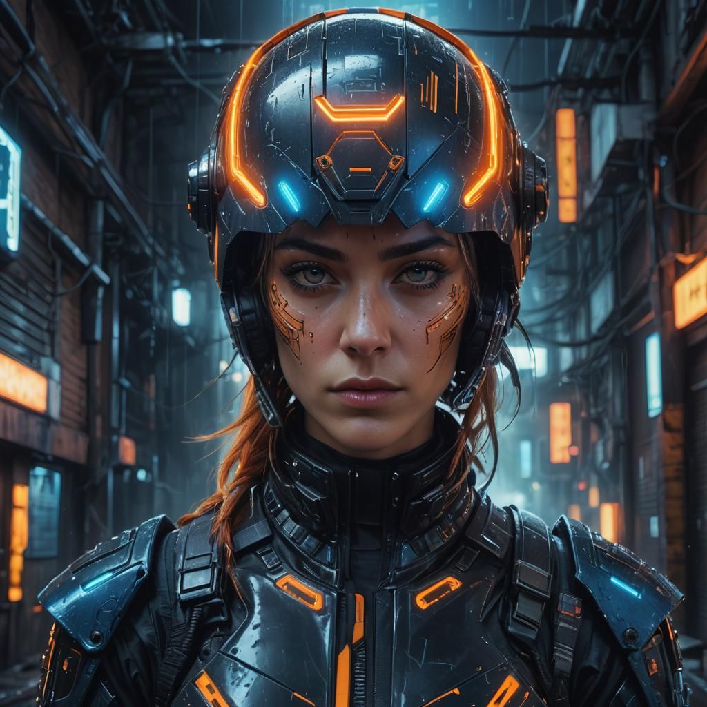 Cyberpunk Woman Portrait in Dark Alley