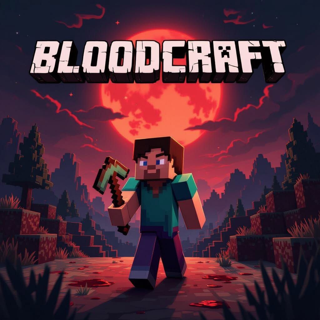 Minecraft BLOODCRAFT Logo with Red Sky, Blood Details