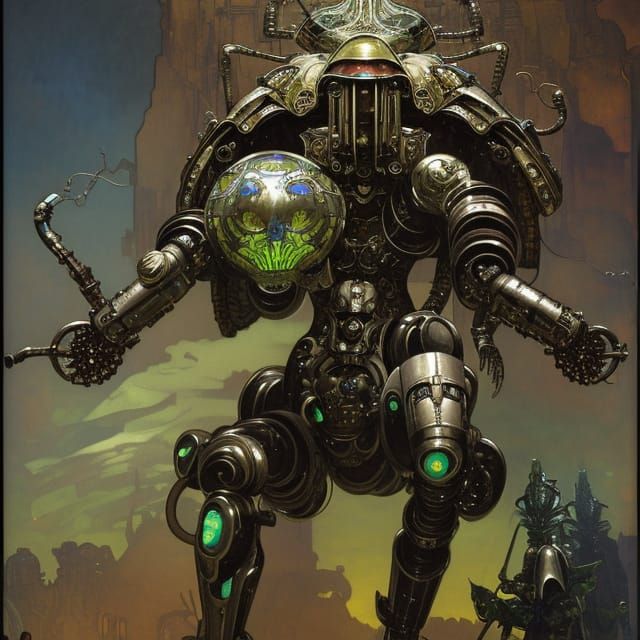 Robotic Necron Overlord in Art Nouveau Style
