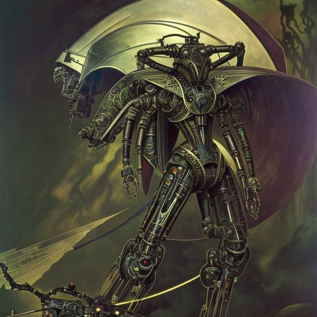 Robotic Necron Overlord in Art Nouveau Style