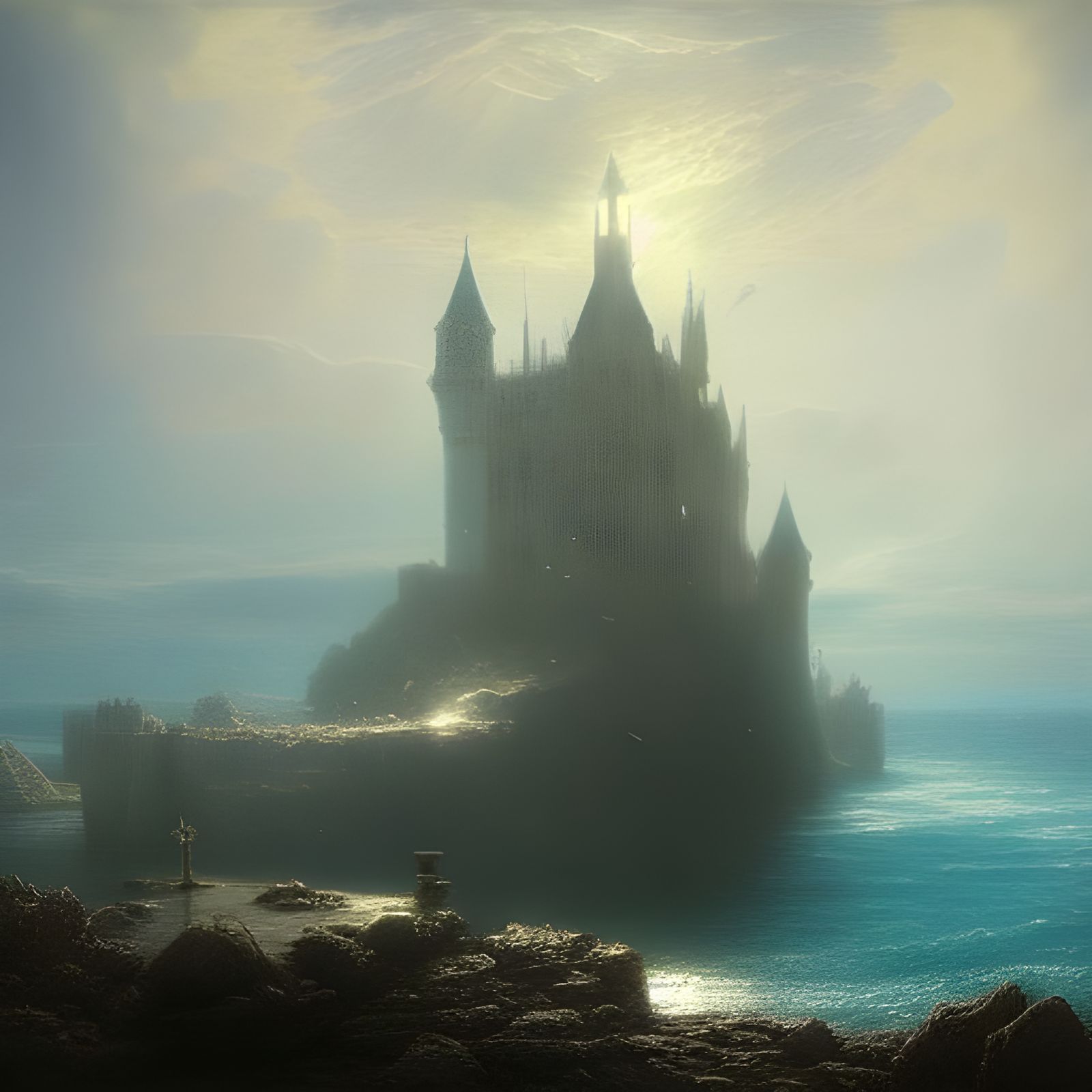 Floating Castle with Jellyfish in Sinister Style