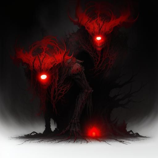 Eerie Demon Crawling from Shadows: Dystopian Surrealism