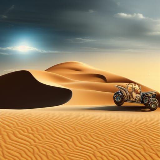 Cars Racing Over Sand Dunes: Digital Matte Painting