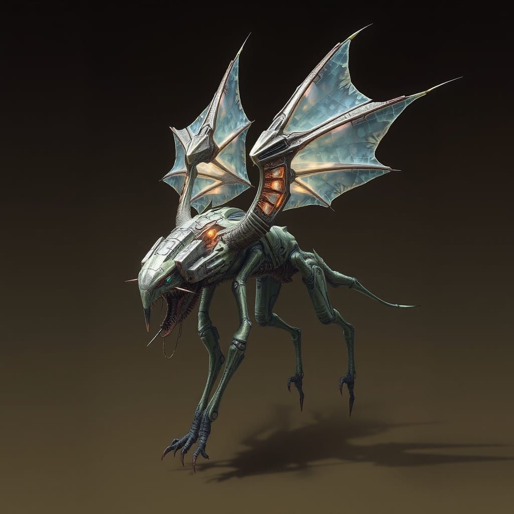 Winged Biomechanical Beast with Crystalline Membranes